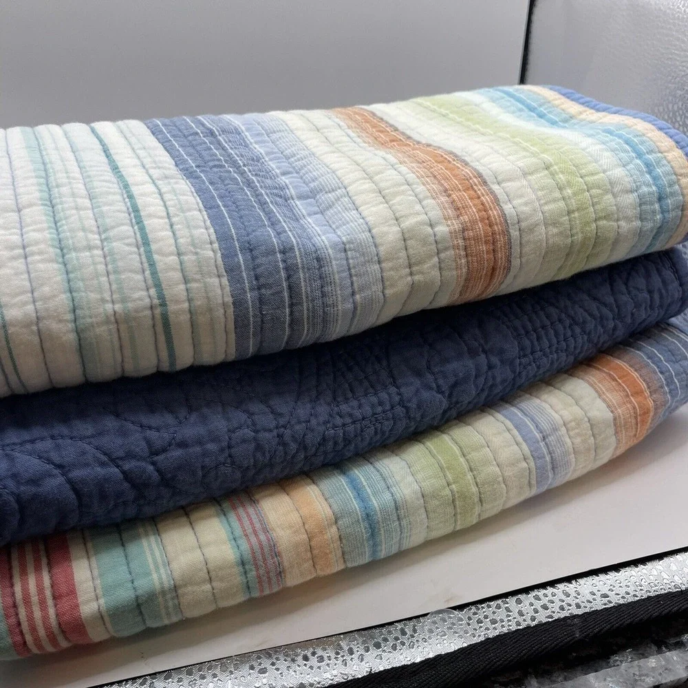 Martha Stewart 2 PC Pillow Sham + 1 Euro Hello Sunshine Blue Yarn-Dye, Standard